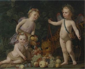 Three Children With Fruit And A Jaguar